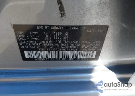 2017 Subaru Impreza 2.0I Premium from USA, damaged, VIN 4S3GTAD64H3745628